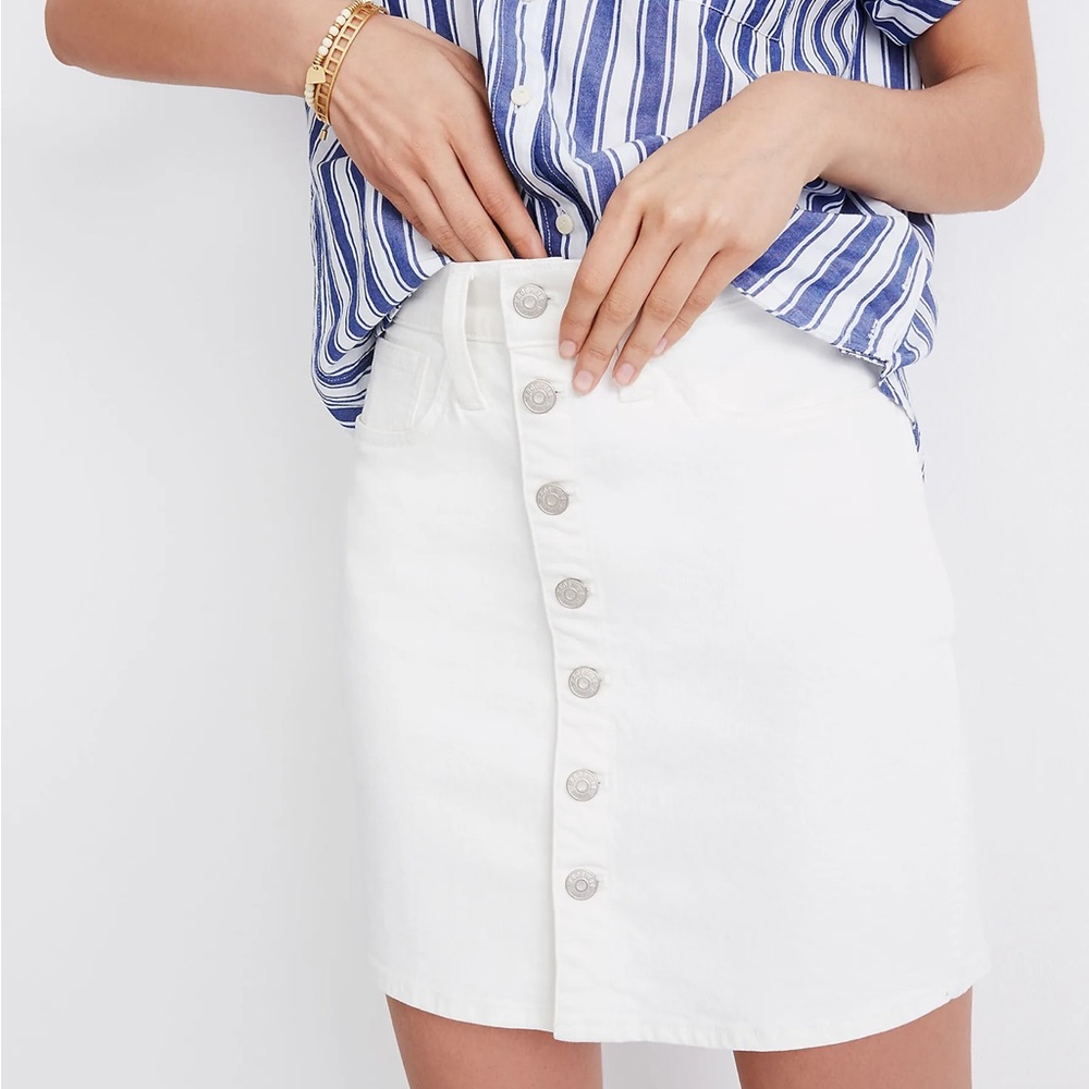 Madewell Stretch Denim Straight Mini Skirt Button Front Edition